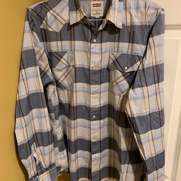 Levi's Shirt Men's XL Western Pearl Snap Plaid Long Sleeve Cowboy Button Up - Picture 1 of 12